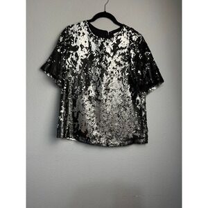 Buddy Love Blanche Sequin Top Whimsigoth Silver Black Short Sleeve Blouse Small